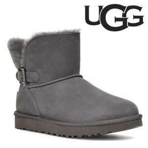 NEW UGG KAREL SUEDE SHEARLING MINI BUCKLE BOOTS